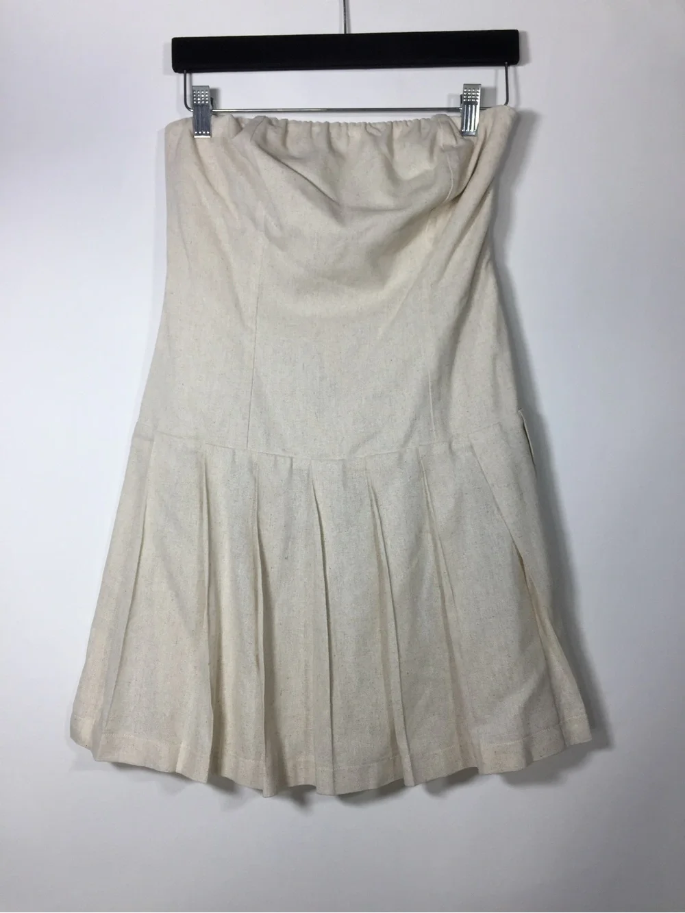 Monteau Linen Strapless Pleated Strapless Mini Dress Beige Medium